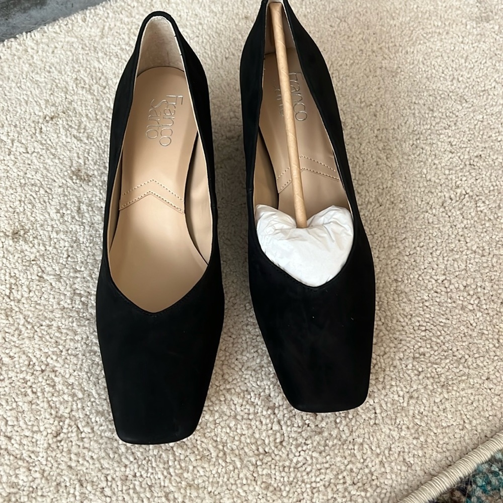 Franco Sarto, black velvety heels, women’s size 8